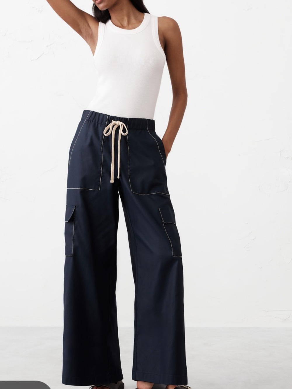 Banana Republic Navy Wide-Leg Drawstring High-Rise Cargo Pants